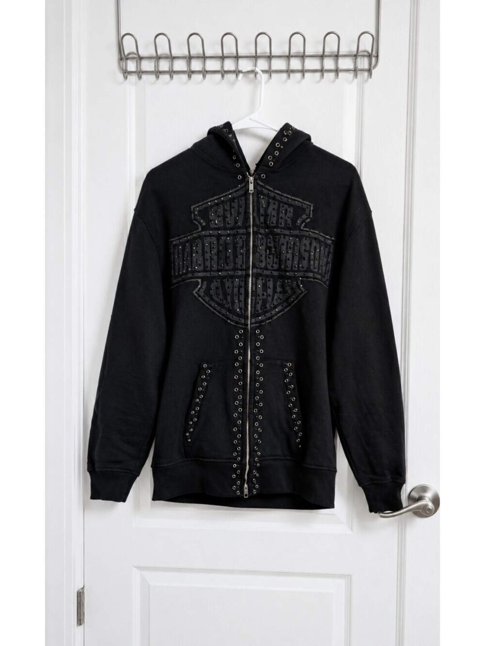 MURD333R.FM Chop333r Black Rhinestone Zip Hoodie M Eagle Y2K Streetwear Rare